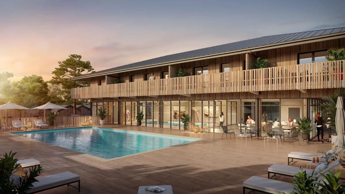 Investir en LMNP dans la résidence de tourisme La Canopée Océane à Lacanau, appartements meublés avec services haut de gamme